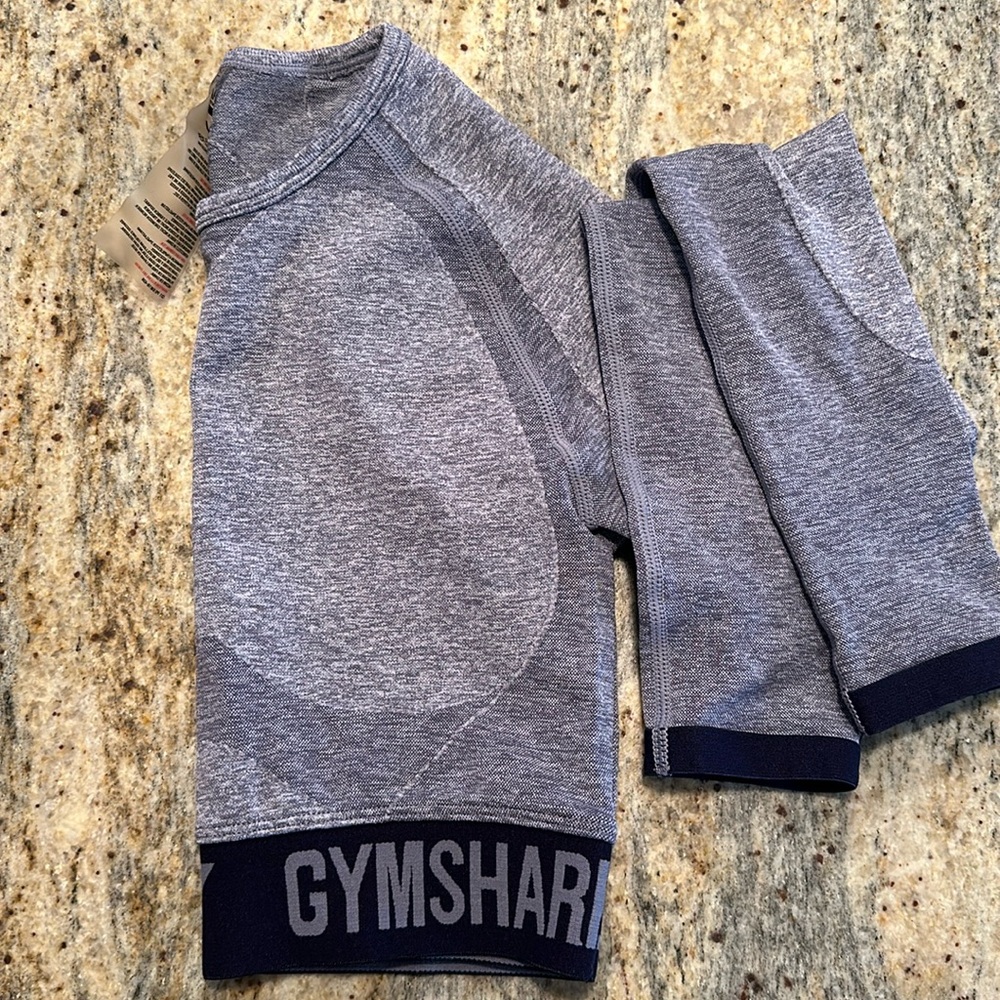 Gymshark Flex Long Sleeve Crop Top Workout Shirt Grey Teal Women's Small
